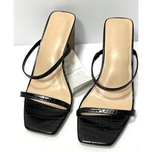 The Drop Womens Avery Square Toe Two Strap High Heel Sandal Black Size 10 US